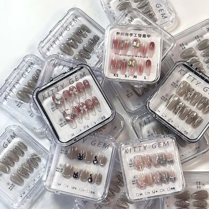 5/10/20 PCS Press-On Nail Storage Acrylic Boxes with Adhesive Sheets Transparent Nail Boxes Jewelry Storage Tool&Accessories