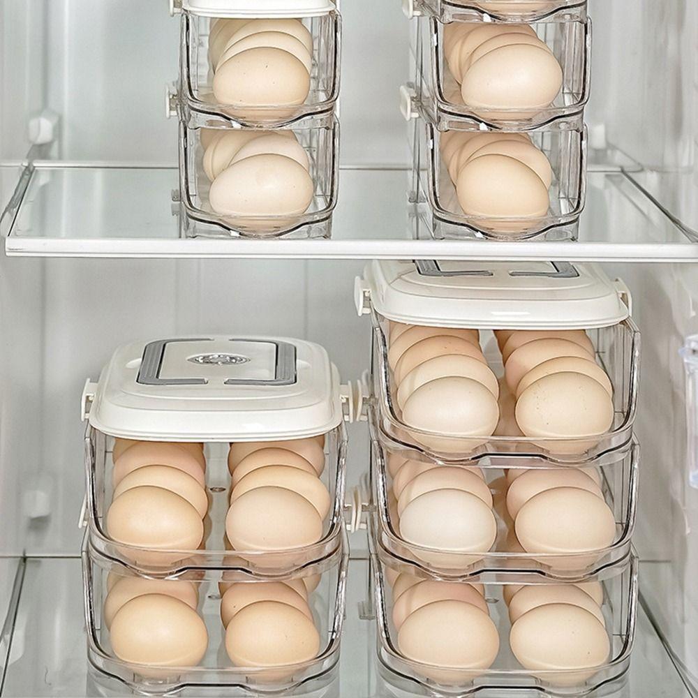 Large Capacity Automatic Rolling Egg Container Transparent Egg Storage Box  for Home