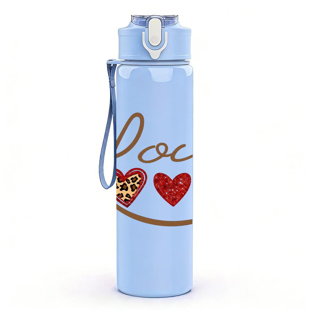 1PC Curly Font Double Heart Love 750ml Color Plastic Sports Water Bottle Leakproof Flip Straw Lid Suitable for Sports Office Home Use