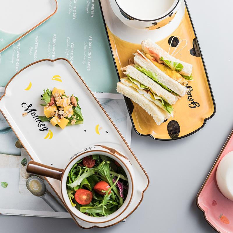 1 Set Cartoon Kaninchen Schüssel Schüssel Keramik Frühstück Platte Haferflocken Schüssel für Kinder Dessert Platte Milch Behälter