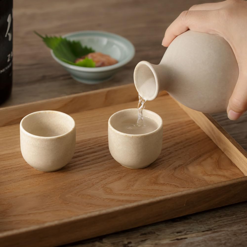 Mino Ware Tokkuri and Ochoko Hare To Approximate Capacity Made In Microwave and Dishwasher For Hot or Cold 1 Go &NE Set, Shironeri, Ke, 250ml, Japan,
