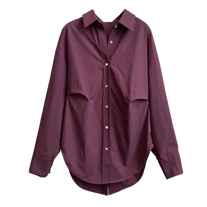 Tachibana Korean fashion lapel chic long-sleeved shirt women's 111711116 spring new non-ironing niche design