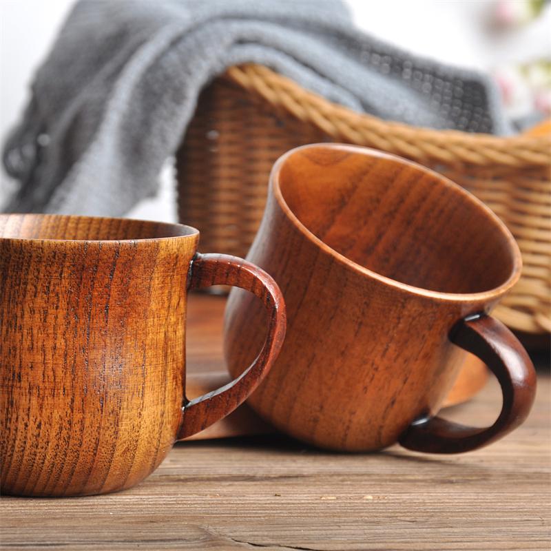 Wooden Cup Wood Coffee Tea Beer Juice Milk Water Mug Coffee Beer Mug with Wood Handle Retro Office Kitchen Drinkware Accessories