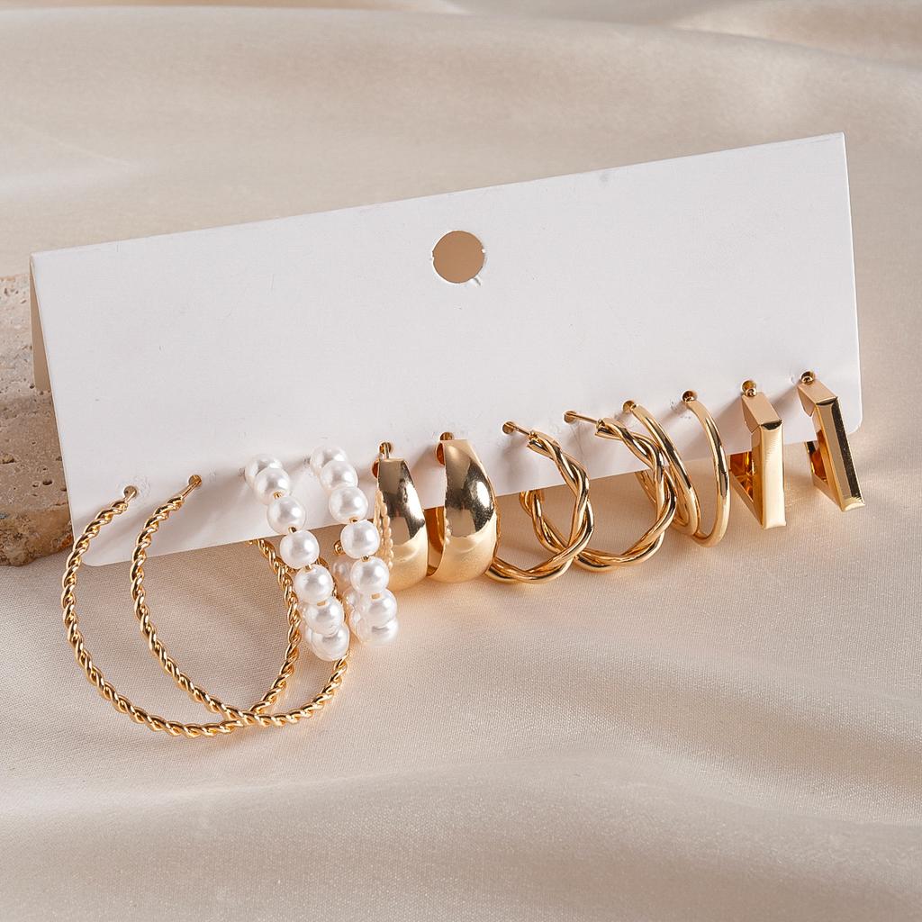 Twelve-piece Set of Metallic Geometric Twisted Silver Needle Earrings Cold Wind Earrings