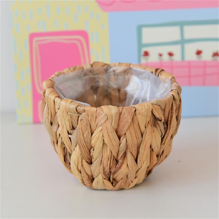 Gourd Grass Plant Holder Stool Flower Pots with Plastic Lining Decorative Planter Basket for Balcony Or Living Room Use
