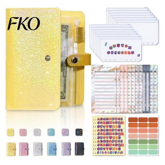 A6 Loose-leaf Planner Budget Notebook, Glitter Cash Tracker Journal, Financial Accounting Ledger Refillable Organizer with Dividers for Expense