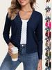 2025 Women's European & American Fashion: Frilled V-Neck 3/4 Sleeve Knit Cardigan