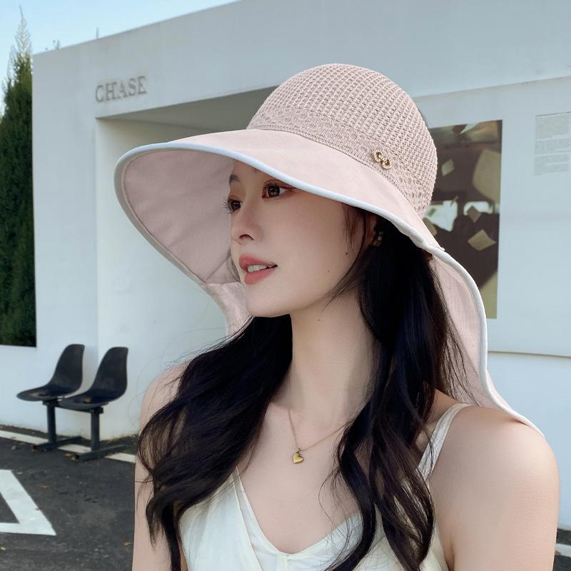 Big Eaves Shawl Neck Visor Summer Outdoor Sun Protection Hat Children Beach Travel Senior Sense Empty Top Bucket Hat
