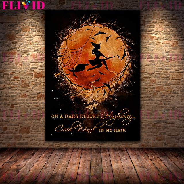 Dark Black Cat Witch Living Here Retro Decoration Poster Black Cat Association Wall Painting Decoration