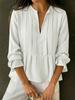 2025 Spring/Summer Women's V-neck Long Sleeve Striped Cotton-Linen Shirt