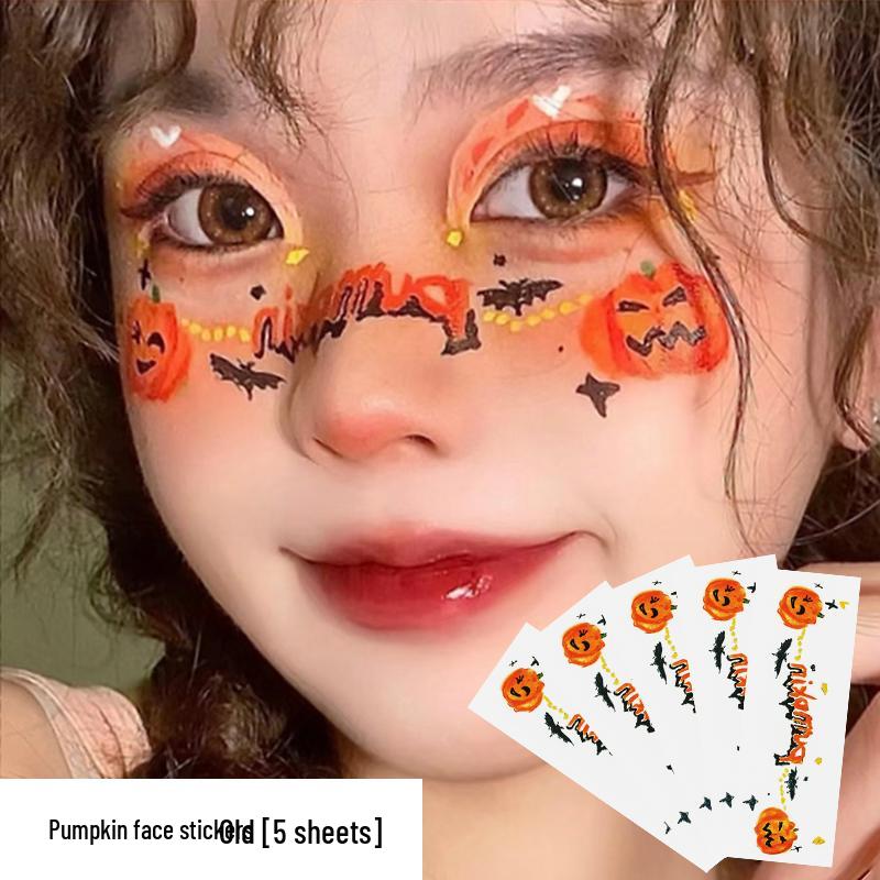 Children's Halloween Pumpkin & Ghost Face Stickers: Washable Makeup & Face Painting Decals