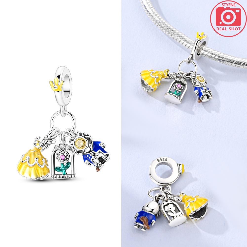 

925 Silver Gradient Blue Four-leaf Clover Pink Iris Charm New Fit Bracelet DIY Jewelry Accessories Beads Gift