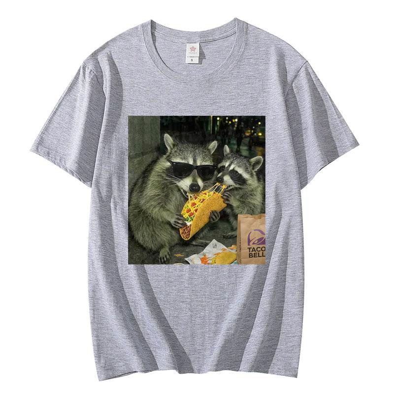 Raccoon Eating Tacos Funny Meme Tshirt High Quality Fashion Oversized T Shirts Men Women Casual Cotton Short Sleeve Tshirts