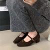 Chaussures duveteuses à talons épais à bout carré pour femmes automne et hiver nouvelles douces féeriques Mary Jane chaussures simples talons hauts de soirée français