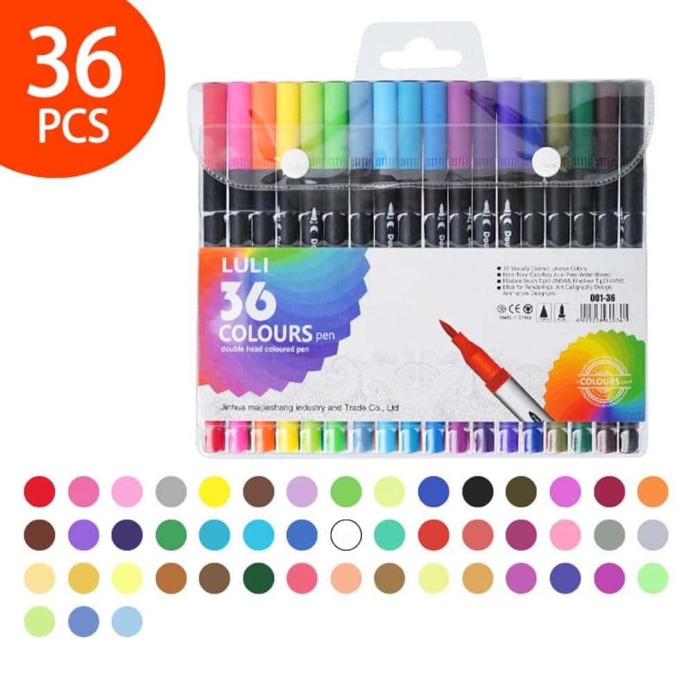 GG-ONE Watercolor Brush Pen Set 36 Colors Dual Tip Art Markers with Storage Case