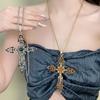 Dark Rhinestone Cross Pendant Sweater Chain Retro Sweet Cool Style Personality Hip Hop Street Men's and Women's Necklace Collarbone Chain
