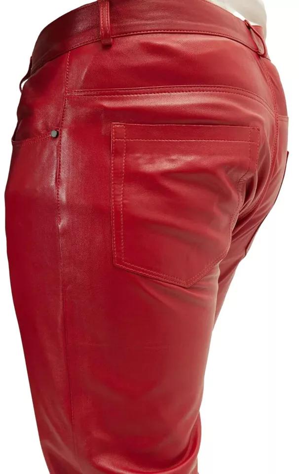 Stylish Men Jean's Genuine Red High Track Leather Lambskin Quality Wear Pant's