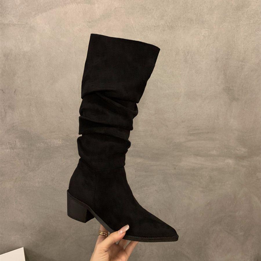 Pointed high-heeled khaki stacking boots women's shoes 2025 new spring and autumn winter thin long knight boots