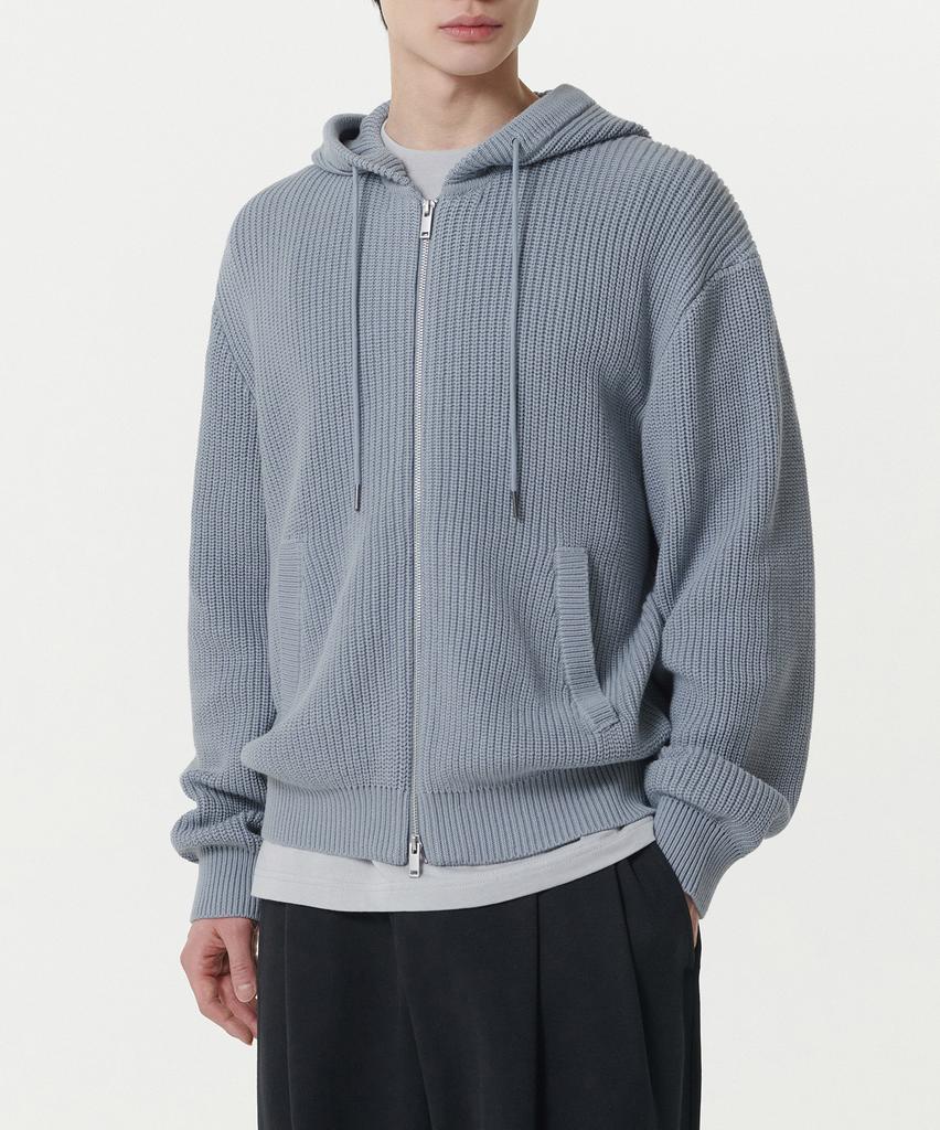 MUSINSA STANDARD Ribbed Knit Hooded Zip-Up [Blue Gray]