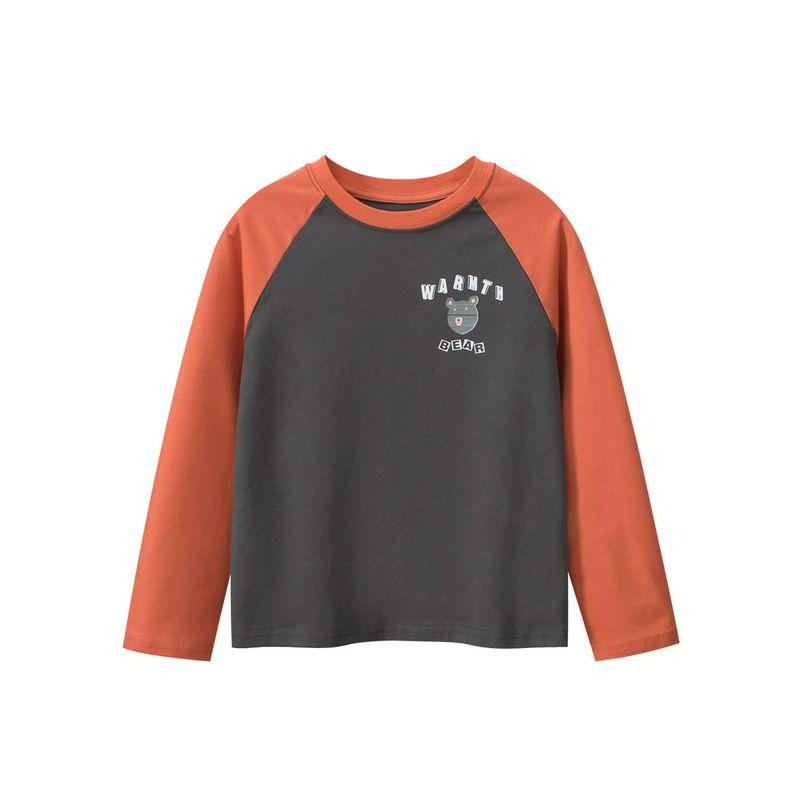 Children's Clothing Autumn New Style Raglan Sleeve Long-Sleeved T-Shirt for Older Children, Korean Style Cartoon Print Base Shirt for Boys and Girls