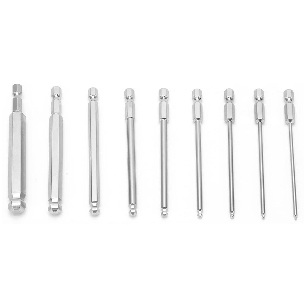 Walfront 9-Piece Hex Driver Bit Set, Rust-Resistant Steel, Magnetic Ball Head Hex Bits, 1/4-Inch Hex Shank, for Electric Screwdrivers
