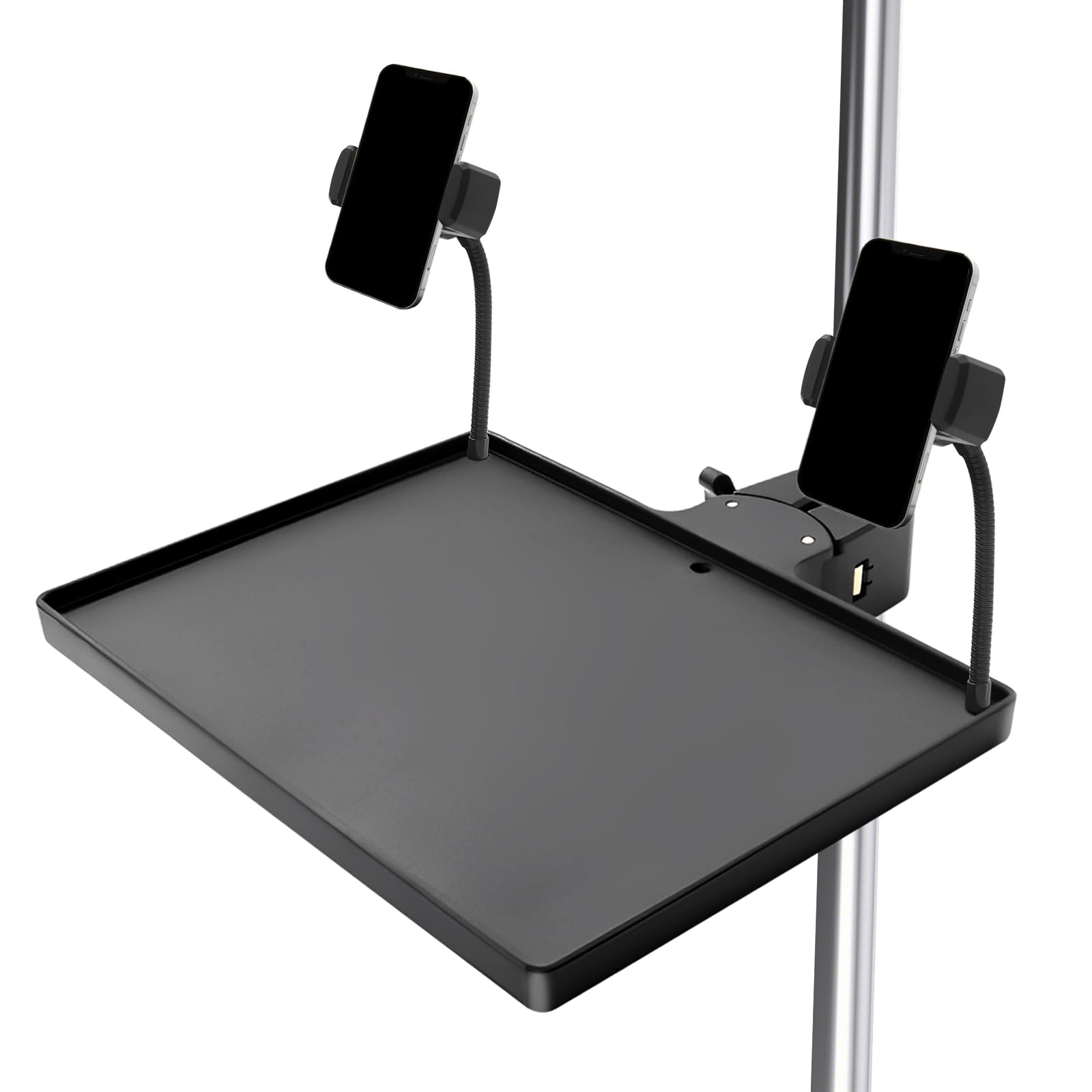 

MicroTray Microphone Stand Adjustable Microphone Stand with Cell Phone Stand Stand Tray for Live Karaoke Sheet and Podcast Recording 2 Cell Phone