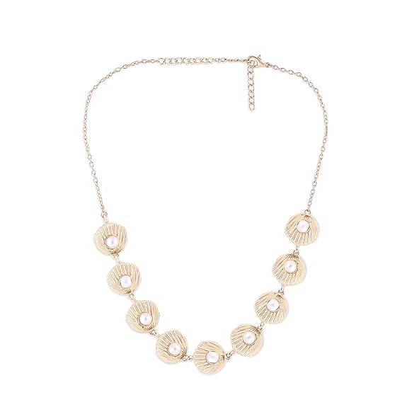 Gold Tone Contemporary Classy Pearl Shell Necklace For Women