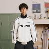 Li-Ning Sports Lifestyle Series American Retro Letter Print Straight Loose Stand Collar Versatile Casual Jacket Men Jacket White AWDU775-1