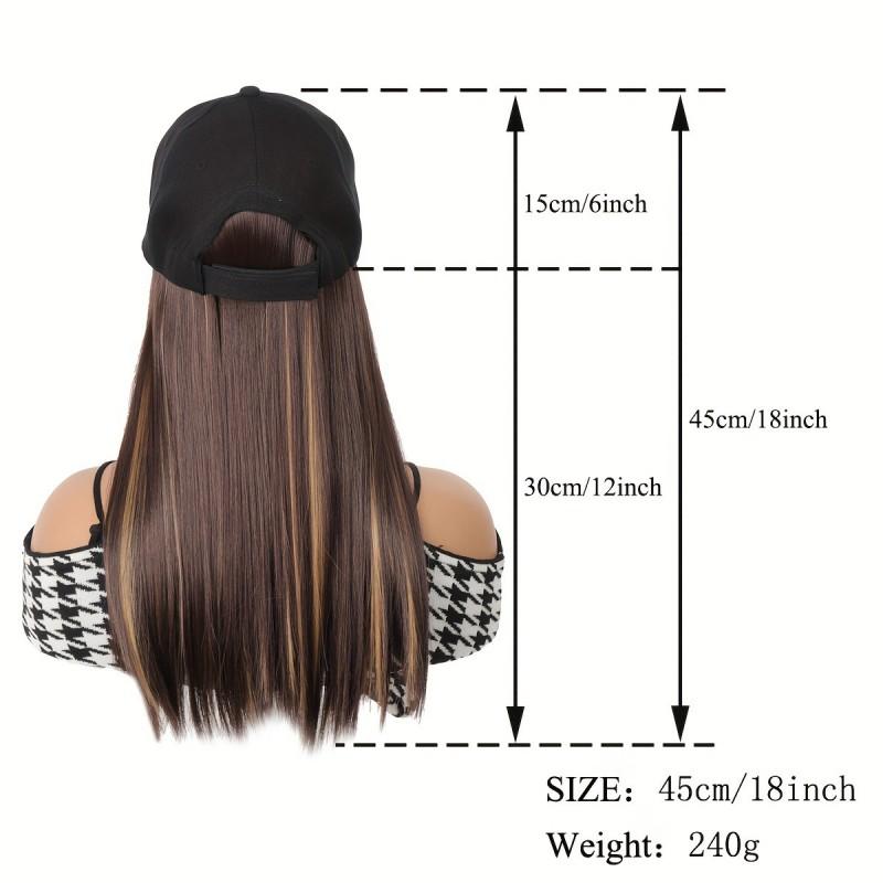 Black Hat Wig Women Long Straight Hair All-in-one Fashion Full Head Cover