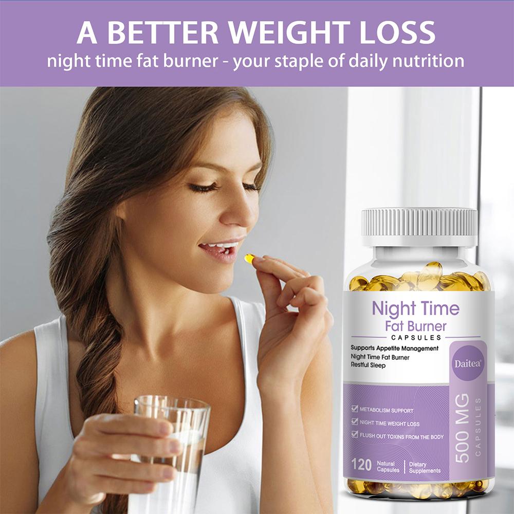 Daitea Night Time Fat Burner Capsules, 120 Count, Metabolism Support, Appetite Management