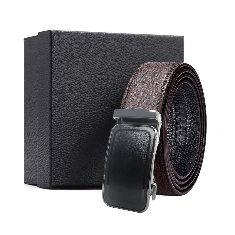 Business brauner Wasserwellen-Gürtel Geschenkbox erste Schicht Rindsleder Legierungs-Schnallenkopf Geschenk High-End Automatik-Schnallen-Set