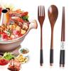 Travel Portable Cutlery Set Natural Spoon Fork Chopsticks Wooden Cloth Bag