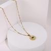 Emerald-Inlaid Zircon Stainless Steel Necklace, 18K Gold Plated, Retro INS Style, Light Luxury, Elegant Jewelry.
