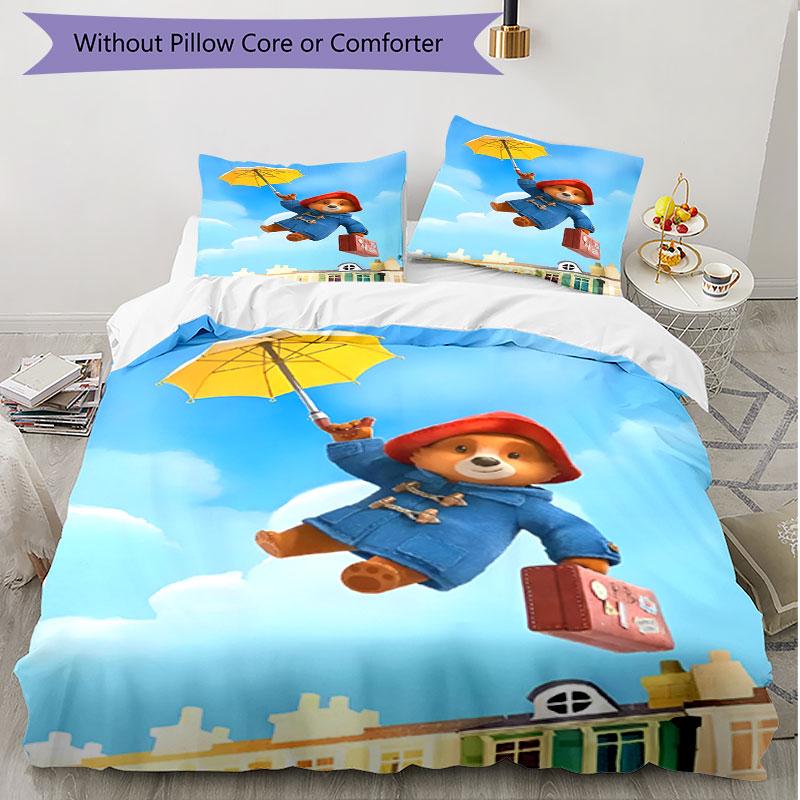 3pcs Duvet Cover Set (1*Duvet Cover + 2*Pillowcase, Without Core), Paddington Bear Print Soft All‑Season Bedding Set, Home Bedroom Decor Gift