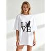 Oversized T Shirt Black Love Cat Print Graphic Tee For Casual Wear And Street Style