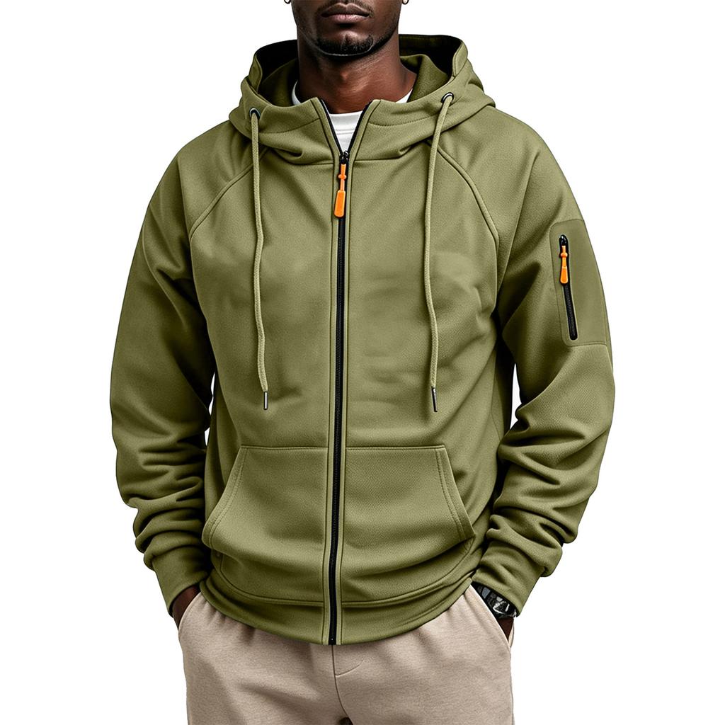 Men's Zip-Up Hooded Jacket with Raglan Sleeves for Fitness and Casual Wear