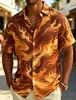 Neon Flame Print Short Sleeve Shirt, Trendy Casual Button-Down For Men