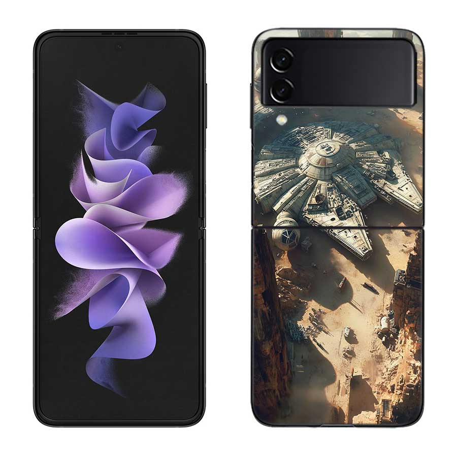 Millennium Falcon in Space Phone Case For Samsung Z Flip 7 6 5G Galaxy Z Flip 5 4 3 Black Hard Cell Cover Luxury PC Shell Coque