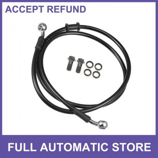 120cm Motorcycle Braided Hydraulic Brake Line Oil Hose Black Silver Tone 1 Kit