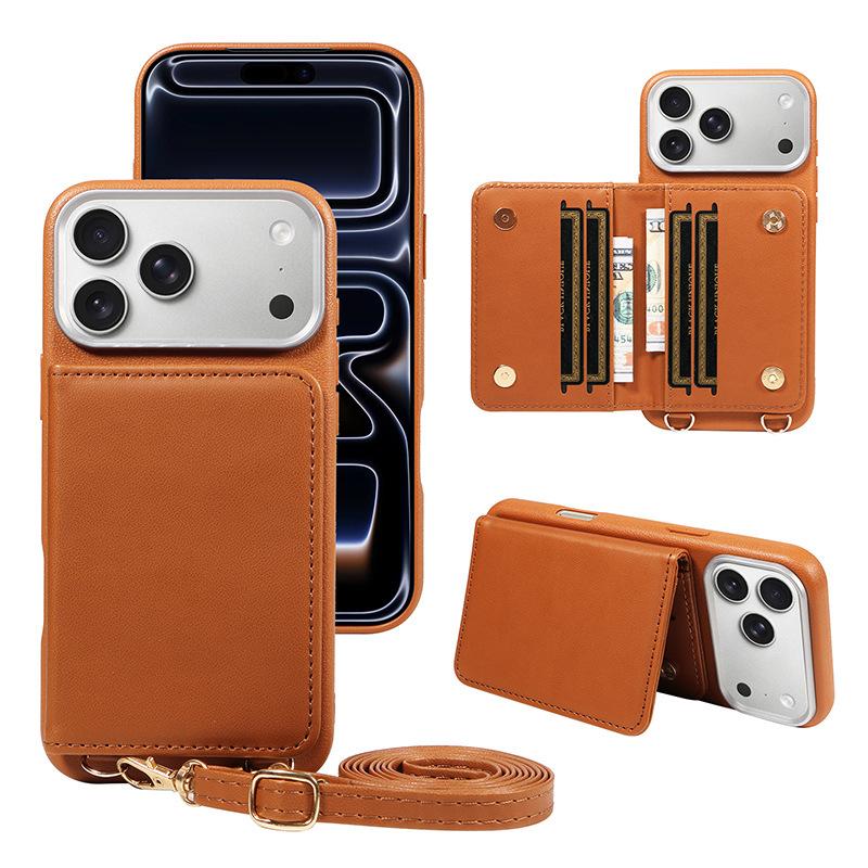 

The new simple solid color card bag mobile phone case is used for IPhone17pro max mobile phone protective case. IP 17 PRO MAX темно-коричневого кольору
