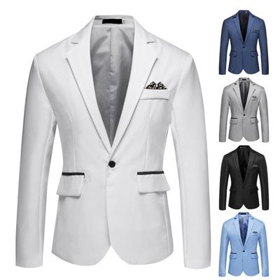 Formal Blazer Solid Color Turndown Collar One Button Four Seasons Slim Fit Pockets Suit Jacket for Wedding