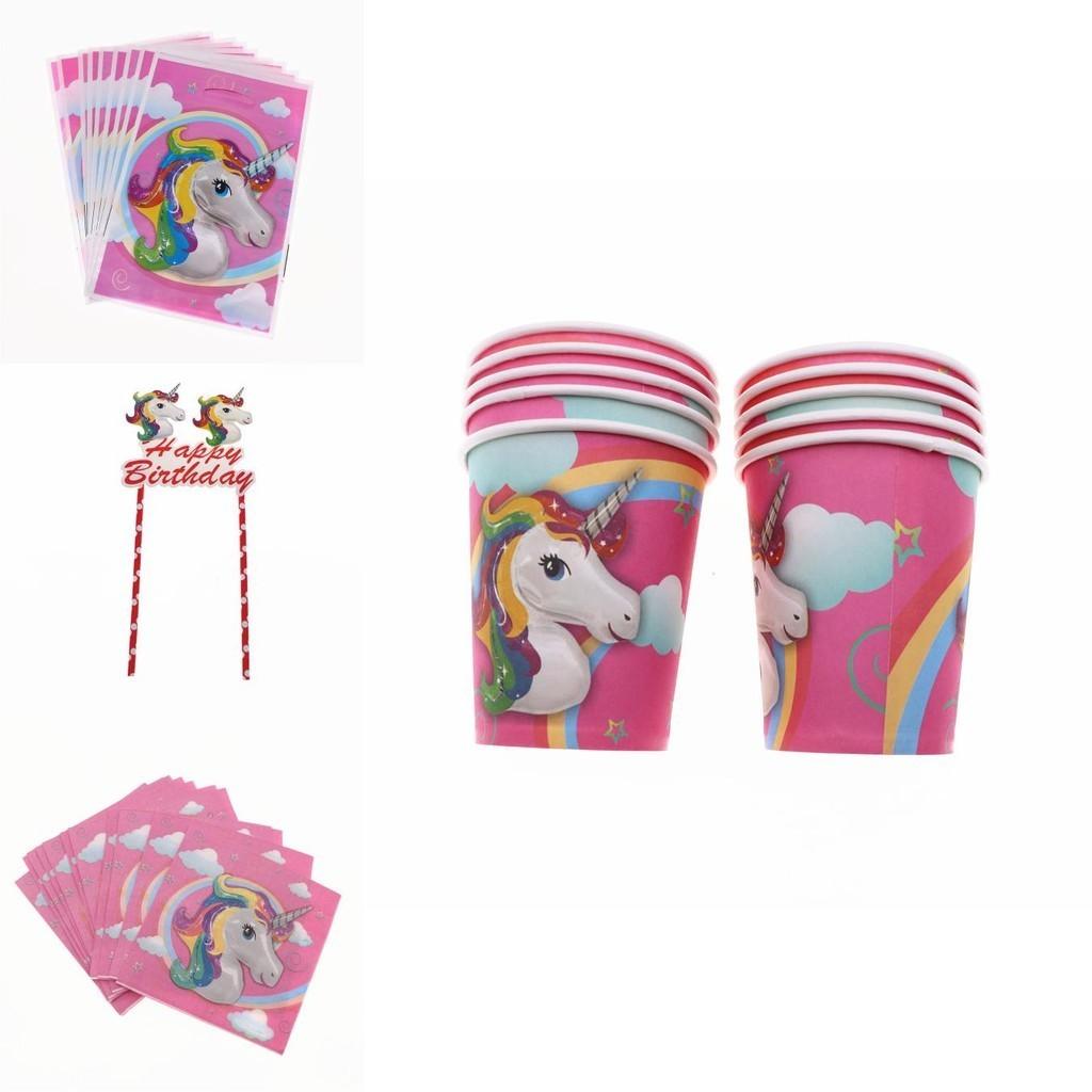 Magical Unicorn Kids Birthday Party Supplies Featuring Colorful Plates Cups And Banners