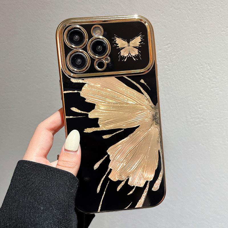 Large Windows for IPhone 15 Mobile Phone Purple Night Butterfly Apple 13 Black Camellia Apple 14 Soft Shell Protection