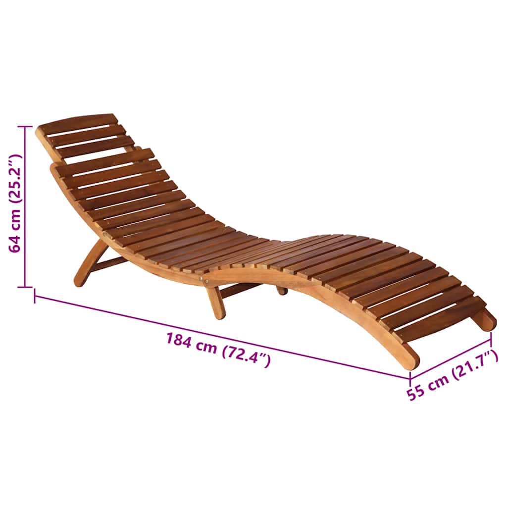 Folding Sun Lounger with Table and Cushion Solid Acacia Wood