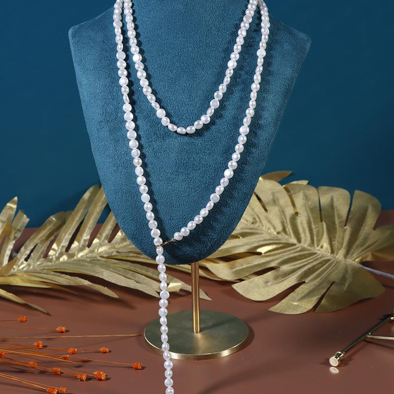 120cm Irregular Baroque Vintage Natural Freshwater Pearl Sweater Chain Multiple Wearing Methods Baroque Pearl Necklace Long
