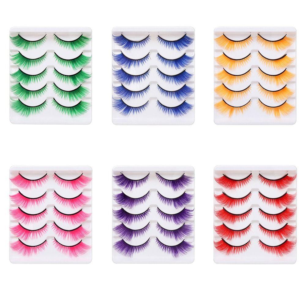 5Pairs Cosplay Party Colored Lashes Dramatic Look Colorful False Eyelashes Eyelash Extension