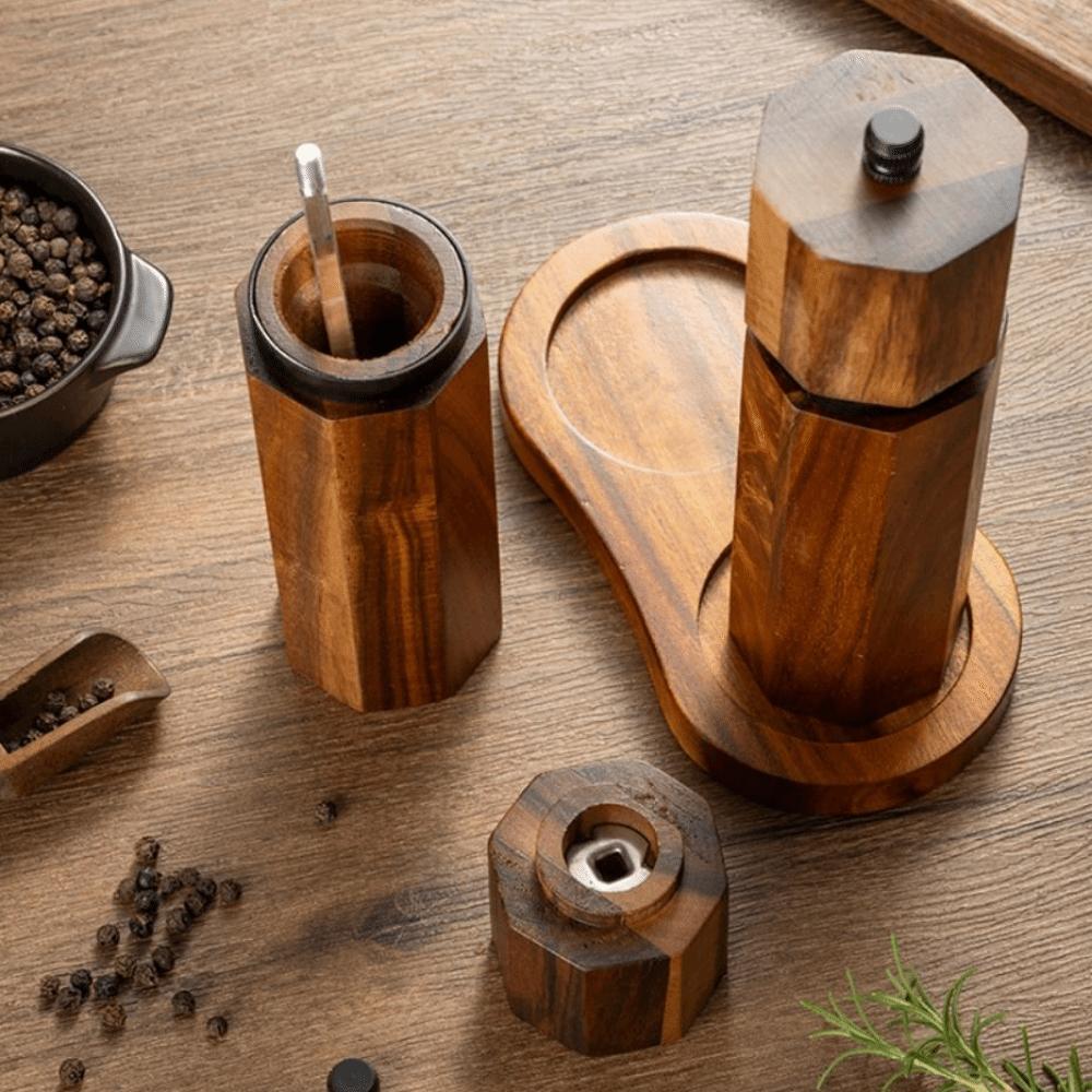 Acacia Wood Pepper Spice Mill Portable Handheld Salt Grinder  Kitchen Accessories
