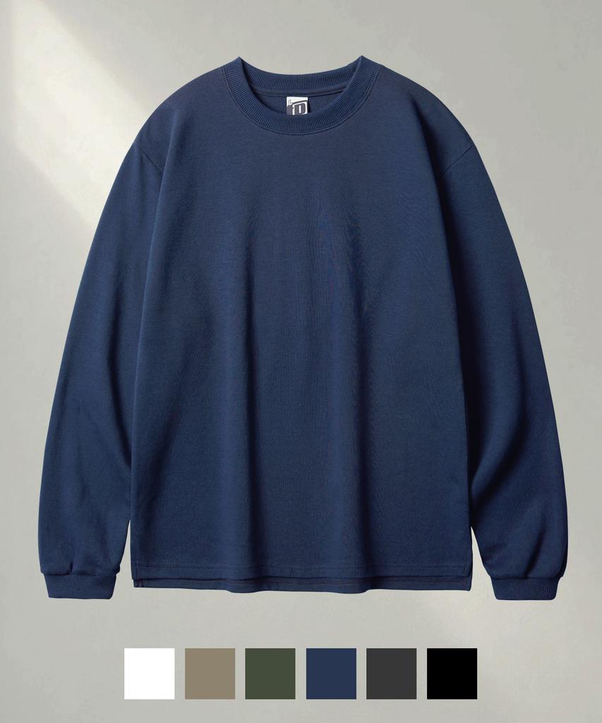 FP142 Regular Double Cotton Plain Long Sleeve T-Shirt Navy Sjlt1538