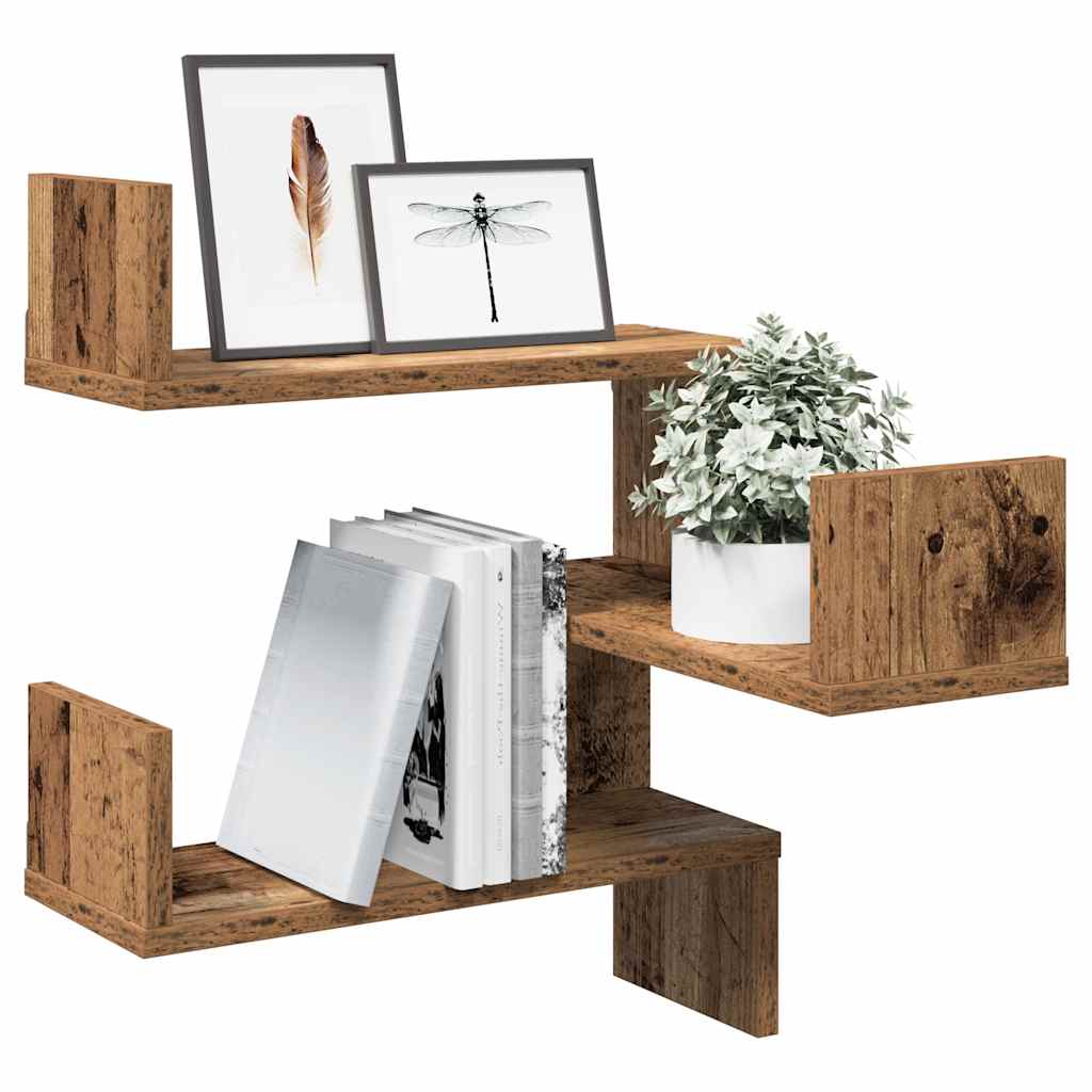 Vintage wooden corner shelf, creative design irregular wall shelf, artistic wall-mounted decorative storage rack, 40x40x49,5 cm