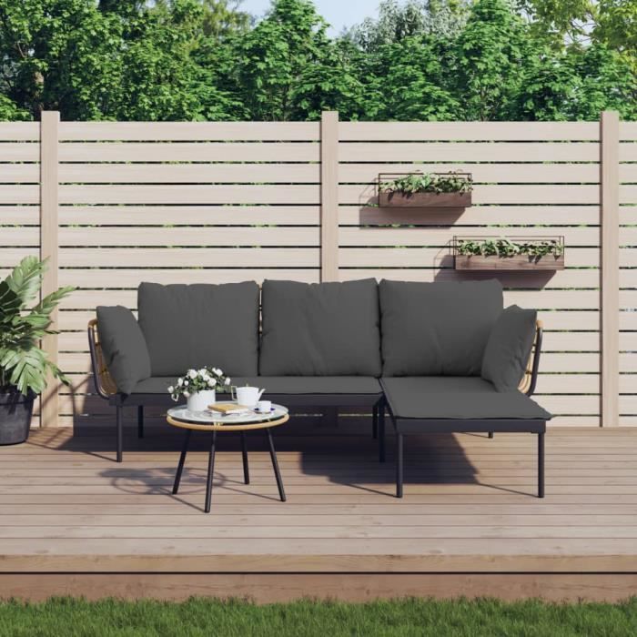 VidaXL Salon de jardin 3 pcs avec coussins gris foncé résine tressée 364109